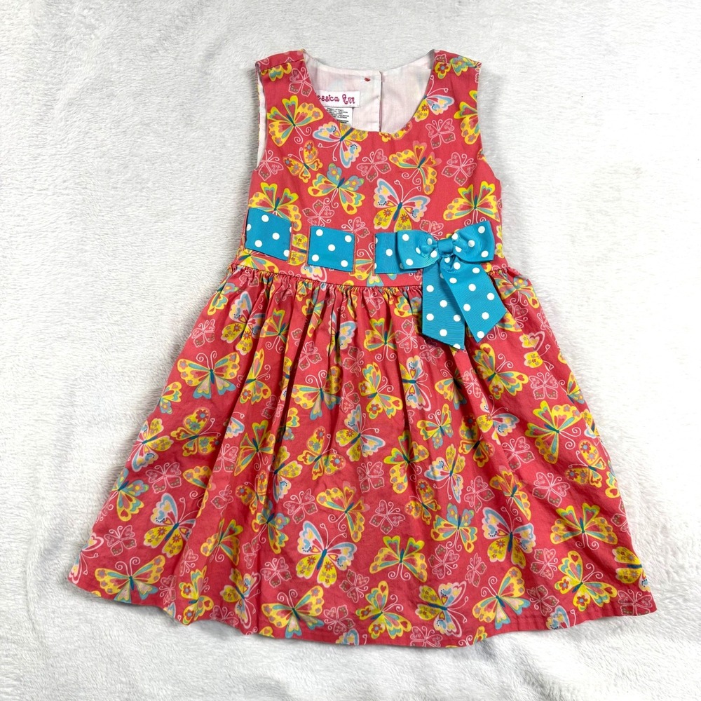 Jessica Ann 3T Butterfly Print Sleeveless Dress Pink Bow Spring Summer Party